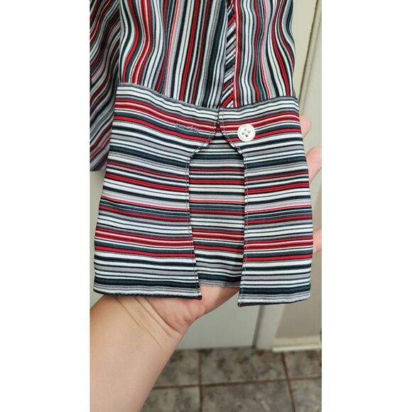 Worthington Stretch Shirt Womens XL Red Gray Striped Button Front Long Sleeve‎ - Picture 5 of 6